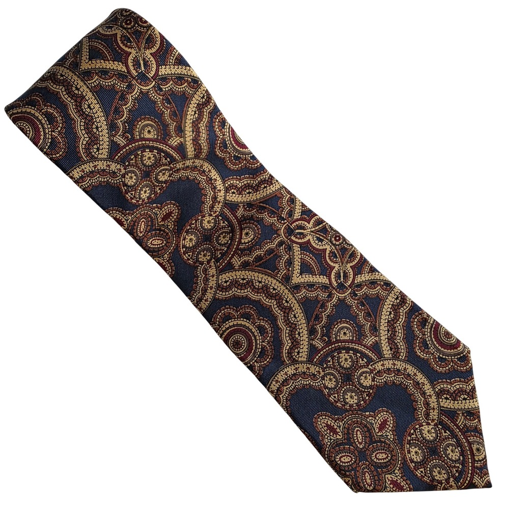 Hathaway Men's Paisley Silk Tie Navy Burgundy‎ Gold Classic Business Formal